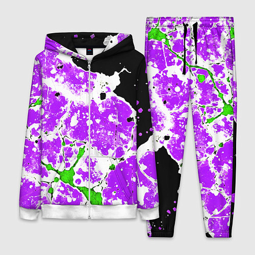 Женский костюм Зелёно-фиолетовая абстракция на чёрном фоне / 3D-Белый – фото 1