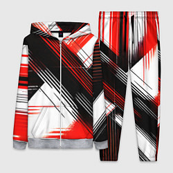 Женский костюм Диагональные красно-чёрные линии на белом фоне