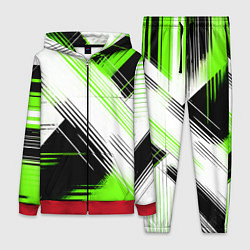Женский костюм Диагональные бело-зелёные линии на чёрном фоне