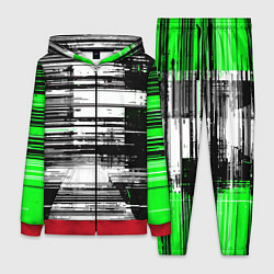 Женский костюм Горизонтальные чёрные линии на бело-зелёном фоне