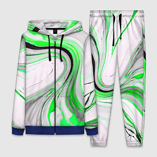 Женский костюм Волнистые чёрно-зелёные линии на белом фоне / 3D-Синий – фото 1