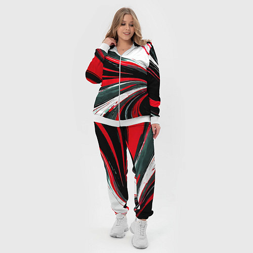 Женский костюм Волнистые чёрно-красные линии на белом фоне / 3D-Белый – фото 4