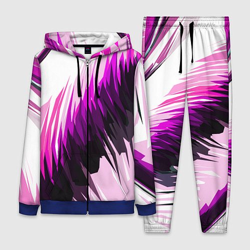 Женский костюм Чёрно-розовые острые полосы на белом фоне / 3D-Синий – фото 1