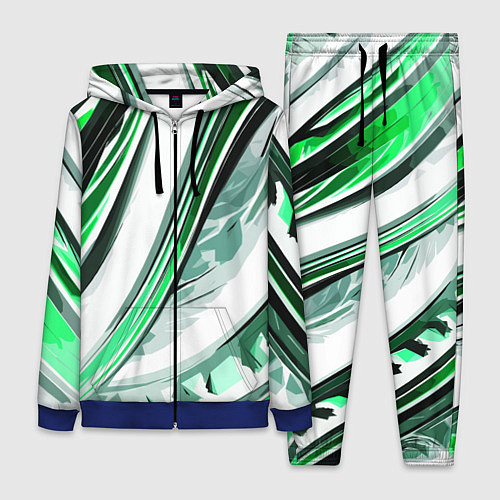 Женский костюм Волнистая бело-зелёная абстракция / 3D-Синий – фото 1