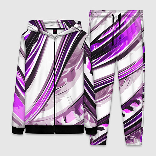 Женский костюм Волнистая бело-фиолетовая абстракция / 3D-Черный – фото 1