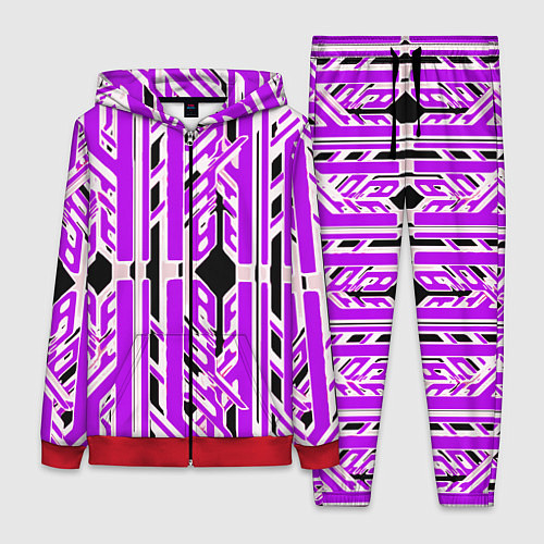 Женский костюм Бело-фиолетовые техно полосы на чёрном фоне / 3D-Красный – фото 1