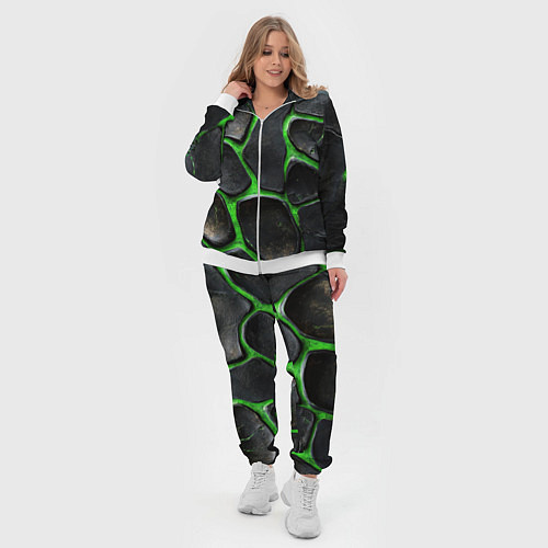 Женский костюм Черная потертая текстура на зеленом фоне / 3D-Белый – фото 4