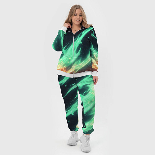 Женский костюм Зеленое абстрактное пламя / 3D-Белый – фото 4