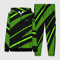 Женский 3D-костюм Sport чёрный и зелёный полосы, цвет: 3D-черный