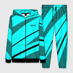 Женский костюм Sport неоновый голубой с чёрным полосы