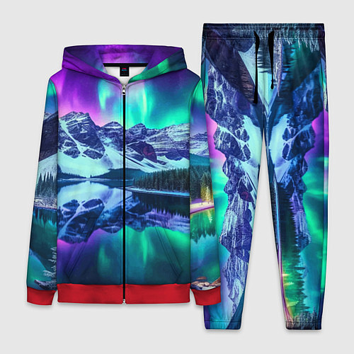 Женский костюм Северное сияние над горами - неоновое свечение / 3D-Красный – фото 1