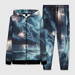 Женский 3D-костюм Шторм на море - сверкание молний, цвет: 3D-черный