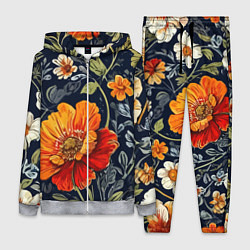 Женский 3D-костюм Маки и пионы старинный паттерн, цвет: 3D-меланж