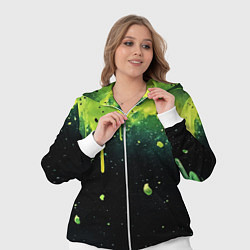 Женский 3D-костюм Зеленая стекающая краска по черному фону, цвет: 3D-белый — фото 2