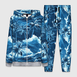 Женский костюм Пальмы и волны - голубые оттенки паттерн