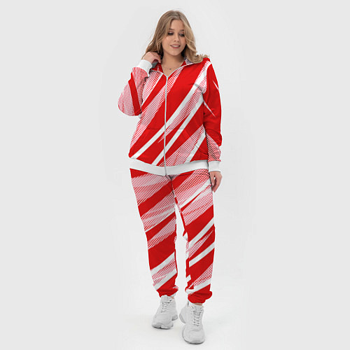 Женский костюм Красно-белый абстракция с полосами / 3D-Белый – фото 4