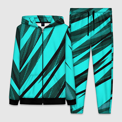 Женский костюм Неоновый голубой с чёрным абстракция с полосами / 3D-Черный – фото 1