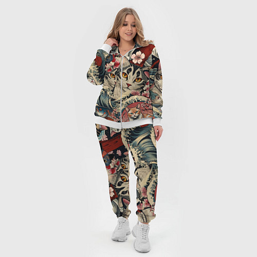 Женский костюм Котики и рыбки в сакуре / 3D-Белый – фото 4