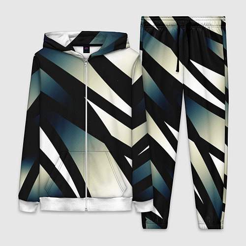 Женский костюм Чёрно-белый с синим затемнением полосы / 3D-Белый – фото 1
