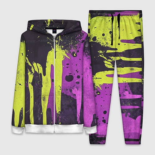 Женский костюм Желтая и фиолетовая краска на черном / 3D-Белый – фото 1