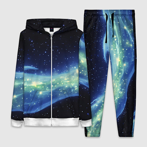 Женский костюм Синяя волна с зеленым оттенком на черном / 3D-Белый – фото 1