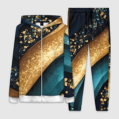 Женский костюм Золотая полоса на бирюзовой текстуре / 3D-Белый – фото 1