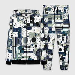 Женский 3D-костюм Чёрно-белый с синий абстракция фигуры точки, цвет: 3D-черный