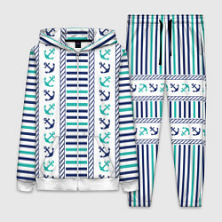 Женский 3D-костюм Морской орнамент с якорями и полосками, цвет: 3D-белый