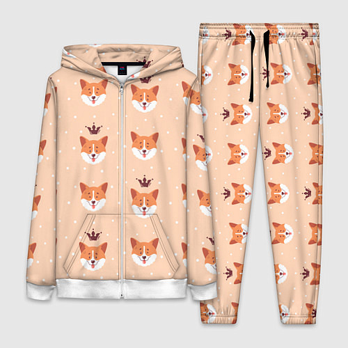 Женский костюм Паттерн с милыми мордочками собак породы корги / 3D-Белый – фото 1