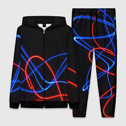Женский костюм Красно синие неоновые линии на черном фоне