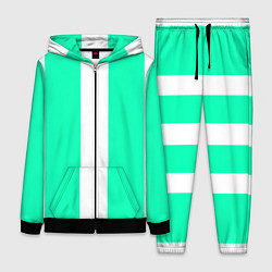 Женский 3D-костюм Color turquoise white line, цвет: 3D-черный