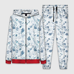 Женский костюм Мемфис синий с серым клетчатый геометрический узор