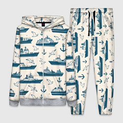 Женский 3D-костюм Морской паттерн из чаек, якорей и кораблей, цвет: 3D-меланж