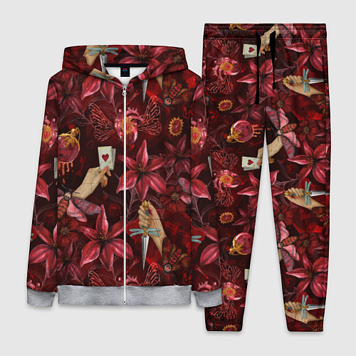 Женский костюм Бордовая готика с сердцем, лилиями и мотыльками / 3D-Меланж – фото 1