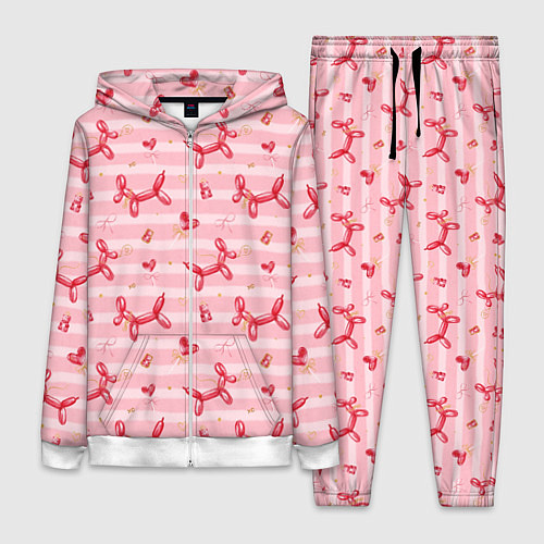 Женский костюм Красные шарики-собачки на розовых полосках / 3D-Белый – фото 1