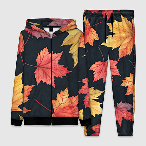 Женский костюм Кленовые листья на черном - акварельный паттерн / 3D-Черный – фото 1