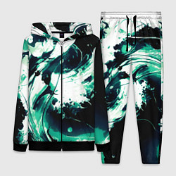 Женский 3D-костюм Чёрно-зелёный абстракция волна, цвет: 3D-черный