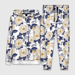 Женский 3D-костюм Цветы с синими листьями, цвет: 3D-белый