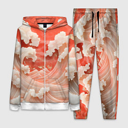 Женский 3D-костюм Японские красные волны, цвет: 3D-белый