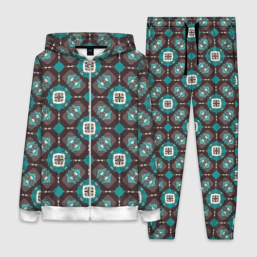 Женский костюм Узорчатый бирюзово-коричневый паттерн / 3D-Белый – фото 1