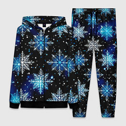 Женский 3D-костюм Стилизованный чёрно-синий со снежинками, цвет: 3D-черный