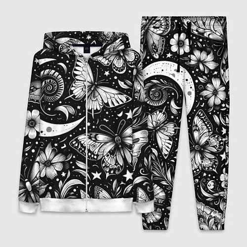 Женский костюм Паттерн из бабочек цветов и луны - нейроарт / 3D-Белый – фото 1