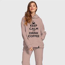 Женский костюм оверсайз Keep Calm & Drink Coffee, цвет: пыльно-розовый — фото 2