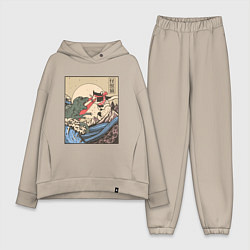 Женский костюм оверсайз Cat Kong versus Godzilla Kaiju, цвет: миндальный