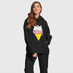 Женский костюм оверсайз Ice Cream Cat, цвет: черный — фото 2
