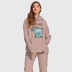 Женский костюм оверсайз Кот и йога, цвет: пыльно-розовый — фото 2