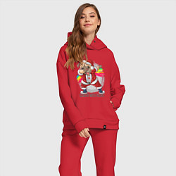 Женский костюм оверсайз Christmas Pug, цвет: красный — фото 2