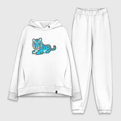 Женский костюм оверсайз Синий полосатый тигра, цвет: белый