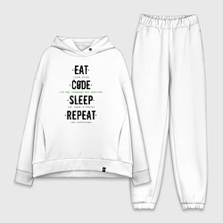 Женский костюм оверсайз EAT CODE SLEEP REPEAT, цвет: белый