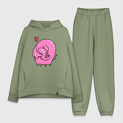 Женский костюм оверсайз Влюбленный розовый слон, цвет: авокадо